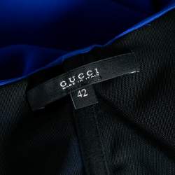 Pre Owned Gucci Blue Silk Crystal and Jewel Embellished Waist Strapless Gown M