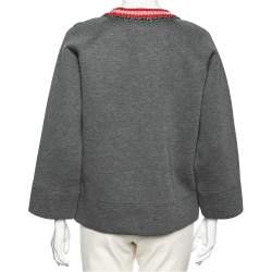 Pre Owned Gucci Grey Neoprene Bow Embellished Crewneck Sweater M
