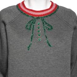 Pre Owned Gucci Grey Neoprene Bow Embellished Crewneck Sweater M