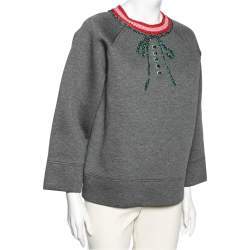 Pre Owned Gucci Grey Neoprene Bow Embellished Crewneck Sweater M