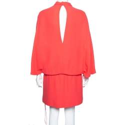 مملوكة مسبقًا فستان غوتشي جيرسيه برتقالي محمر فتحة خلفية أكمام مكشكشة