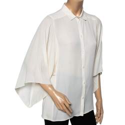 Pre Owned Gucci Cream Silk Kimono Sleeves Front Button Shirt M