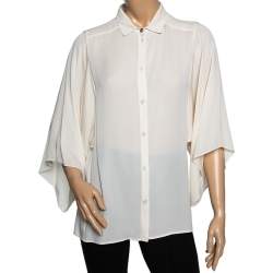 Pre Owned Gucci Cream Silk Kimono Sleeves Front Button Shirt M