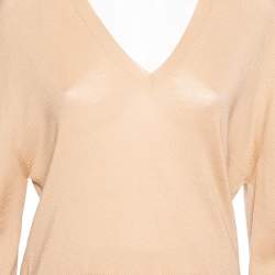 Pre Owned Gucci Beige Wool & Cashmere Knit V-Neck Long Sleeve Sweater M 