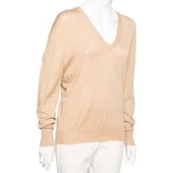 Pre Owned Gucci Beige Wool & Cashmere Knit V-Neck Long Sleeve Sweater M 