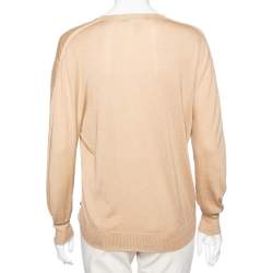Pre Owned Gucci Beige Wool & Cashmere Knit V-Neck Long Sleeve Sweater M 