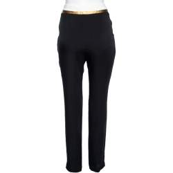 Pre Owned Gucci Black Silk and Leather Trim Drawstring Trouser M