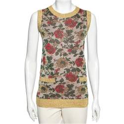 Pre Owned Gucci Multicolor Floral Intarsia Lurex Knit Tank Top & Reversible Cardigan M