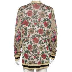 Pre Owned Gucci Multicolor Floral Intarsia Lurex Knit Tank Top & Reversible Cardigan M