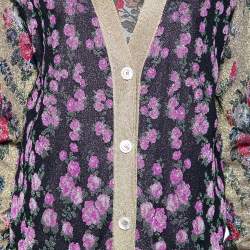 Pre Owned Gucci Multicolor Floral Intarsia Lurex Knit Tank Top & Reversible Cardigan M