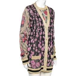 Pre Owned Gucci Multicolor Floral Intarsia Lurex Knit Tank Top & Reversible Cardigan M