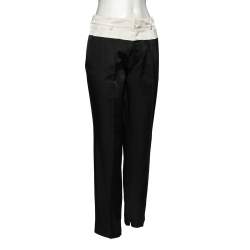 Gucci Black Cotton & Silk Contrast Trimmed Tailored Pants M