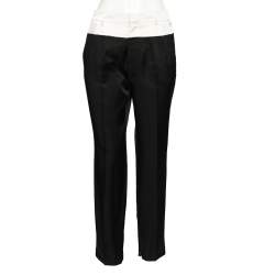 Gucci Black Cotton & Silk Contrast Trimmed Tailored Pants M