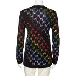 Pre Owned Gucci Black Wool Rainbow GG Crystal Embellished Sweater M 