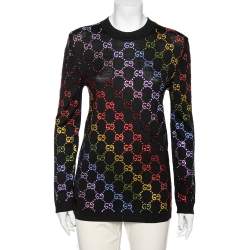 Gucci Black Wool Rainbow GG Crystal Embellished Sweater M |