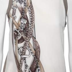Pre Owned Gucci Grey and White Chain Printed Silk Sleeveless Top M