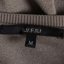 Pre Owned Gucci Grey and White Chain Printed Silk Sleeveless Top M