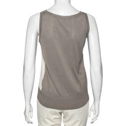 Pre Owned Gucci Grey and White Chain Printed Silk Sleeveless Top M