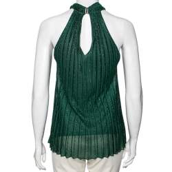 Pre Owned Gucci Green Knit Pleated Twisted Neck Sleeveless Top M