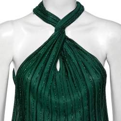 Pre Owned Gucci Green Knit Pleated Twisted Neck Sleeveless Top M