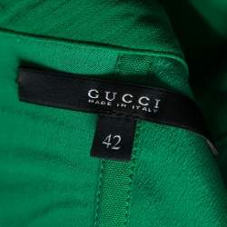 Gucci Green and Black Plisse Silk Detail Embellished Strapless Dress M