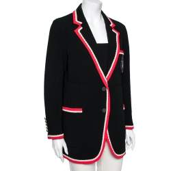 Pre Owned Gucci Black Crepe Fox Badge Contrast Trim Detail Blazer M