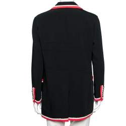 Pre Owned Gucci Black Crepe Fox Badge Contrast Trim Detail Blazer M
