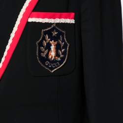 Pre Owned Gucci Black Crepe Fox Badge Contrast Trim Detail Blazer M