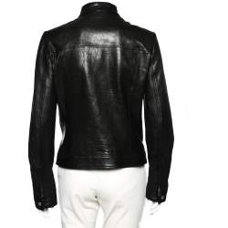 Pre Owned Gucci Black Leather Zip Front Jacket M