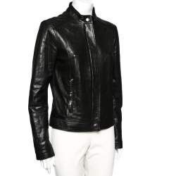 Pre Owned Gucci Black Leather Zip Front Jacket M
