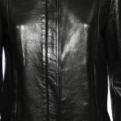 Pre Owned Gucci Black Leather Zip Front Jacket M