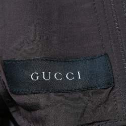 Pre Owned Gucci Brown Stitched Leather Zip Front Jacket M