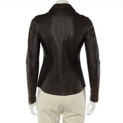 Pre Owned Gucci Brown Stitched Leather Zip Front Jacket M
