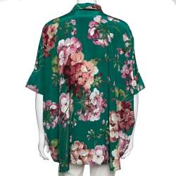Pre Owned Gucci Green Floral Printed Silk Crepe Button Front Blouse L