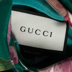 Pre Owned Gucci Green Floral Printed Silk Crepe Button Front Blouse L