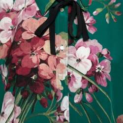 Pre Owned Gucci Green Floral Printed Silk Crepe Button Front Blouse L