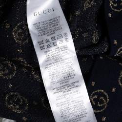 Pre Owned Gucci Navy Blue & Gold GG Lurex Jacquard Midi Skirt XS
