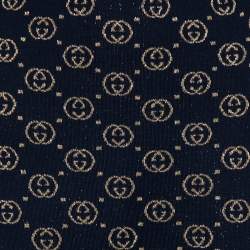 Pre Owned Gucci Navy Blue & Gold GG Lurex Jacquard Midi Skirt XS