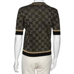 Pre Owned Gucci Gold & Black GG Lurex Jacquard Wool Jumper S