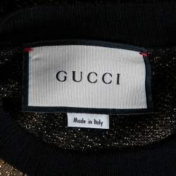 Pre Owned Gucci Gold & Black GG Lurex Jacquard Wool Jumper S