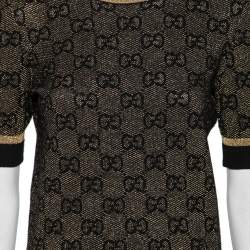 Pre Owned Gucci Gold & Black GG Lurex Jacquard Wool Jumper S