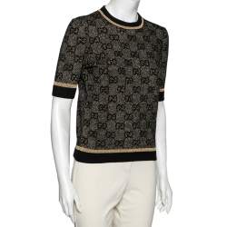 Pre Owned Gucci Gold & Black GG Lurex Jacquard Wool Jumper S