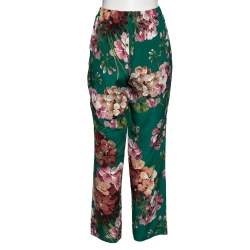 Pre Owned Gucci Green Floral Printed Silk Pants M