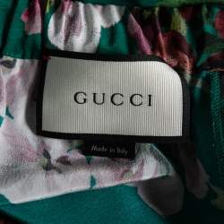 Pre Owned Gucci Green Floral Printed Silk Pants M