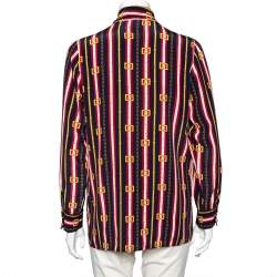 Pre Owned قميص غوتشي حرير مخطط جي جي متعدد الألوان بطوق أمامي بفينوكة مقاس وسط ( ميديوم )