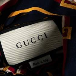 Pre Owned قميص غوتشي حرير مخطط جي جي متعدد الألوان بطوق أمامي بفينوكة مقاس وسط ( ميديوم )