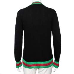 Pre Owned Gucci Black Wool Front Button Web Trim Lurex Long Sleeve Sweater S