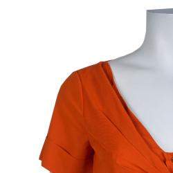 مملوكة مسبقًا Gucci Orange Front Tie Detail Short Sleeve Cotton Blouse  S