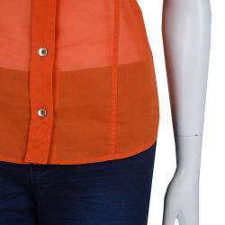 مملوكة مسبقًا Gucci Orange Front Tie Detail Short Sleeve Cotton Blouse  S