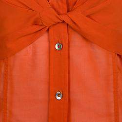 مملوكة مسبقًا Gucci Orange Front Tie Detail Short Sleeve Cotton Blouse  S
